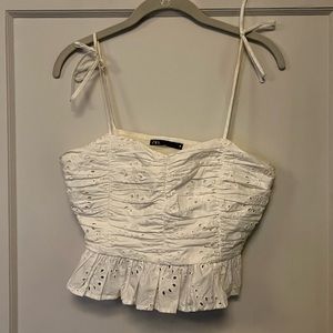 Zara embroidered white crop top.